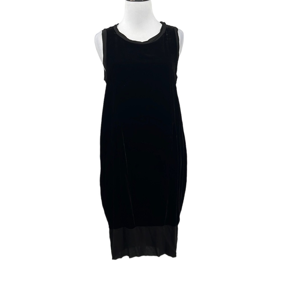 Clu Dress Womens Small Black Silk‎ Blend Chiffon Trimmed Sleeveless Velvet